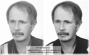 Wizerunek poszukiwanego mężczyzny. Na dole widnieją napisy: KPP w Zawierciu, www.facebook.com/PolicjaZawiercie, https://zawiercie.policja.gov.pl