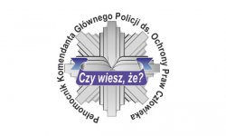 Napis Pełnomocnik Komendanta Głównego Policji ds. Ochrony Praw Człowieka wokół gwiazdy policyjnej. Na gwieździe znajduje się wstęga, na której widnieje napis Czy wiesz, że?