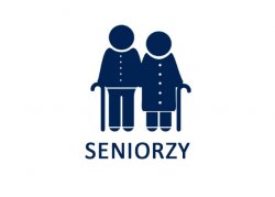 Grafika przedstawiająca parę Seniorów. Pod nią napis: SENIORZY