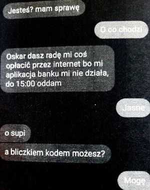 Na zdjęciu tekst rozmowy oszusta z pokrzywdzonym.