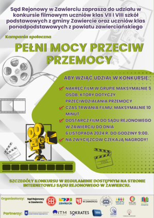 Plakat konkursu organizowanego w ramach kampanii &quot;Pełni mocy przeciw przemocy&quot;.