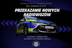 Zdjęcie radiowozu oraz napis: Przekazanie nowych radiowozów.