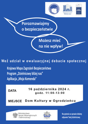 Na zdjęciu widoczny plakat dotyczący debaty ewaluacyjnej w Ogrodzieńcu. Szczegóły w tekście komunikatu.