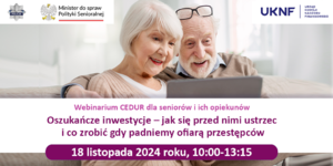 Grafika przedstawiająca parę seniorów przed komputerem.