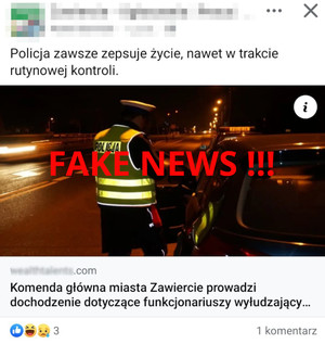 Zdjęcie przedstawia fake news.