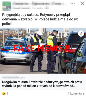 Zdjęcie przedstawia fake news.