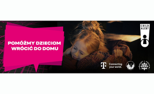 Plakat kampanii informacyjnej T-Mobile Polska i komendy Głównej Policji dot. systemu Child Alert.