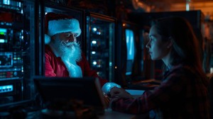 Na zdjęciu widoczna kobieta oraz święty Mikołaj.