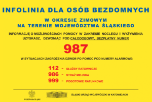 Plakat z informacjami dotyczącymi pomocy bezdomnym.