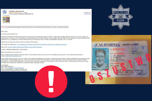 Na zdjęciu widoczny przykładowy mail i prawo jazdy.