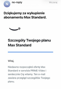 Dziękujemy za wykupienie abonamentu Max Standard.