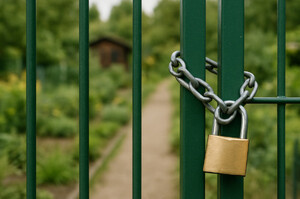 Na zdjęciu widoczna furtka zamknięta na kłódkę.