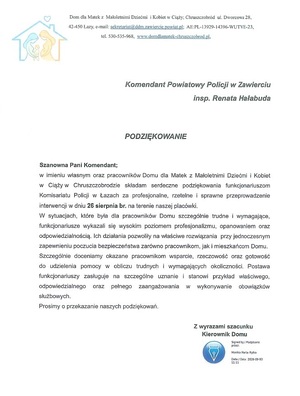 Skan otrzymanych podziękowań